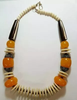 Moroccan Berber African Natural Horn Resin Metal Large Beads Queen Yellow Summer • $58