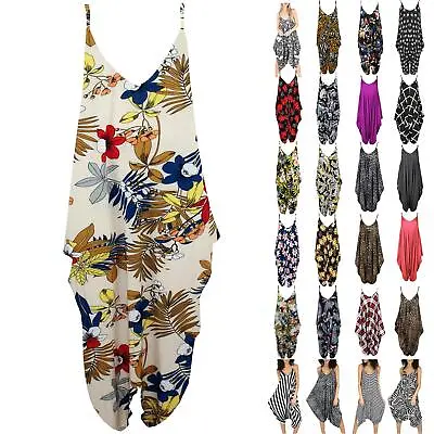£7.49 • Buy Womens Ladies Floral Print Thin Strappy Playsuit Lagenlook Baggy Harem Jumpsuit