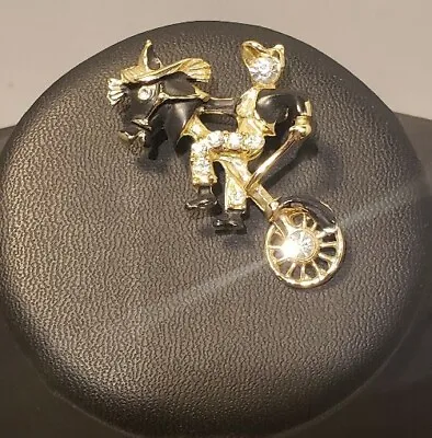 Vtg Horse Brooch Jockey Riding Pin Enamel Rhinestone Child Toy Pony • $9.99