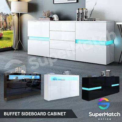 Modern Sideboard Buffet Storage High Gloss Wooden Cabinet Cupboard Black/White • $269.29