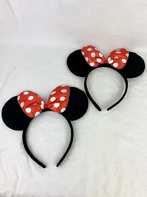 Disney Minnie Mouse Ears Red & White Polka Dots Bow Mini Headband Disneyland Set • $20