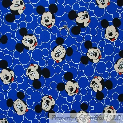 BonEful FABRIC FQ Cotton KNIT Blue White B&W Red Black Mickey Mouse Face Disney • £19.76