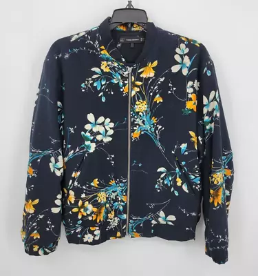 $28.56 • Buy Zara Trafaluc Coat Womens XS Blue Yellow Floral Bomber Zip Up Boho Jacket