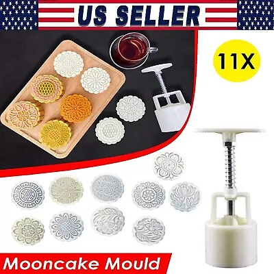 11X Mooncake Mould Decor Cookies Round Pastry Moon Cake DIY Flower Stamps Mold • $11.99