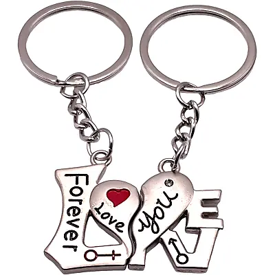 Love You Forever Couples Keyring Set His Hers Valentine Anniversary Heart Gift • £3.39