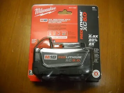 Genuine Milwaukee 48-11-1850 M18 REDLITHIUM XC 5.0 Battery NEW IN PACKAGE • $61.20