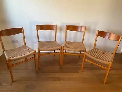 £1000 • Buy Vintage MCM 60's Retro Swedish Teak And Beech Chairs X 4 With Danish Cord Seats