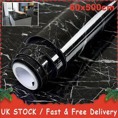 5M Gloss Marble PVC Sticky Back Vinyl Self-Adhesive Worktop Cupboard Door Covers • £4.99