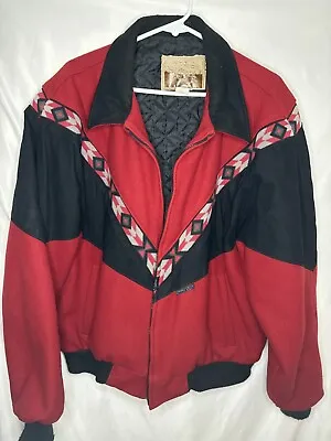 Vintage Cripple Creek Men's Aztec Navajo Tribal Bomber Jacket Made In USA XL • $54.99