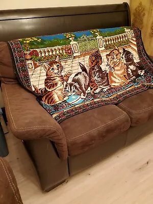 Vintage Kitten Tapestry Wall Hanging Couch Cover Rug 4ft 6  Wide X 3ft High Soft • $52.68