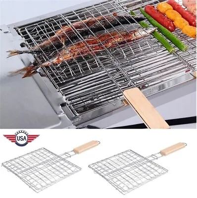 2Pcs Barbecue Rack Long Handle Grill Basket BBQ Rack Meat Burger Fish Stand Mesh • $15.73