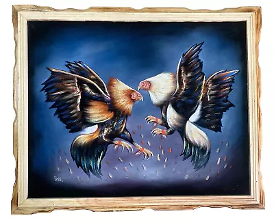 Pelea De Gallos  Velvet Painting  Palenque  18  By 22 W Giro colorado • £40.50