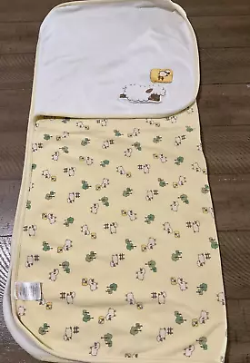 Vtg Gymboree Baby Receiving Blanket 28  X 25  Sheep Lambs Yellow Reversible 2005 • $24.95