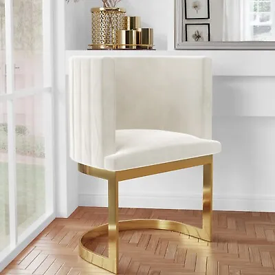 Off White Velvet Cantilever Dressing Table Chair With Gold Legs - Zelena ZEL003 • £135.92