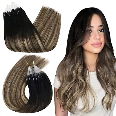 Ugeat Microlink Extensions Real Human Hair Black Microbead Hair Extensions Hu... • $74.99