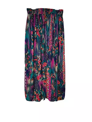 Vintage Women’s Abstract Floral Crinkled Midi/Maxi Skirt Elastic Waist Sz Medium • $10