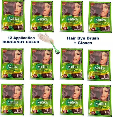 12  Application  Sachets  Vatika BURGUNDY Henna Hair Dye Color Gloves  Brush • $11.99