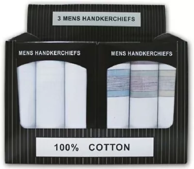 Men  Women 3 Pack Pure 100% COTTON BOXED Hankies White Plain Hankerchief Hanky • £5.99