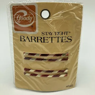 Vintage 1975 Goody Stay Tight Barrettes Metal 2.25  Gold Brown Stripes NOS • $12.99