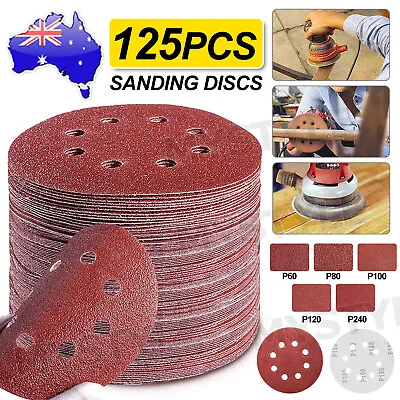 $16.85 • Buy 125PCS Sanding Discs 60-240 Grit Pads 125mm Hook&Loop 8 Hole Orbital Sandpaper