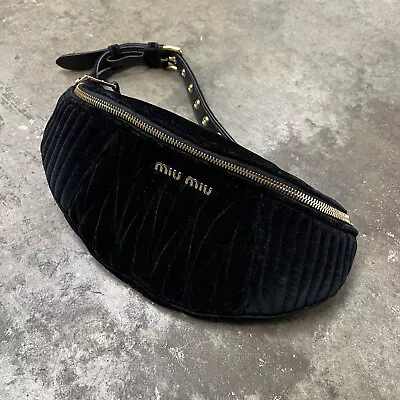 Miu Miu Black Velvet Matelasse Belt Bag Biker Waist Bag • $500