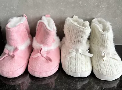 2 Pairs Carter’s Baby Infant Girls Pink White Crib Boots Shoes Size 3-6 Mo EUC • $12.80