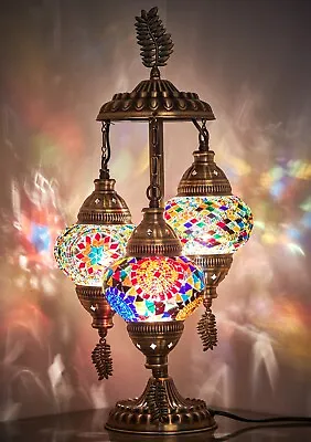 3 Globes Turkish Moroccan Mosaic Bohemian Boho Colorful Table Bedside Lamp Light • $99.80