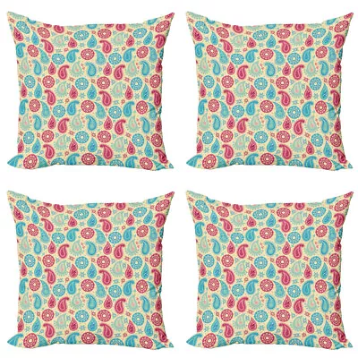 Paisley Pillow Cushion Set Of 4 Traditional Leafy Motifs • £22.99