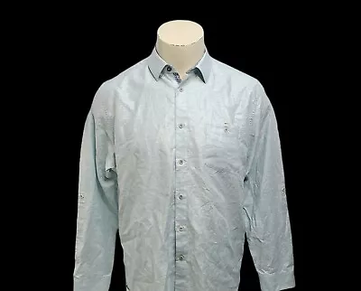 Ted Baker Mens Aqua Blue Linen Blend Long Sleeve Button Up Shirt Size 5 Large • $19.99