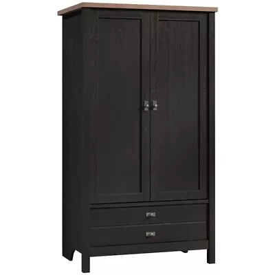 Pemberly Row Engineered Wood Adjustable Shelf & Drawer Armoire Raven Oak • $420.09