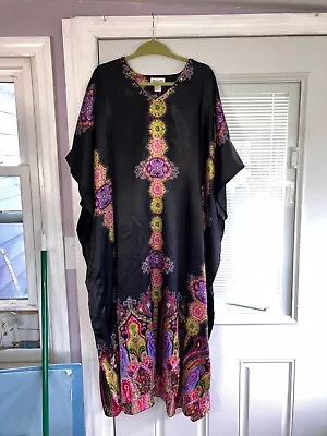 Nwt Sante Mumu 1x 2x 3x Kaftan Caftan House Dress Black Green Circles Satiny • $21.99