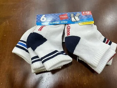 Boys Hanes Toddler Crew Socks 6-12 Months Gripper Bottom NWT • $1