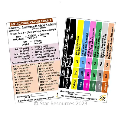 Medication Calculations & Cannula ID Badge FlashCard Student Paramedics Nurses • £3.75