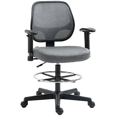 Vinsetto Drafting Chair Tall Office Stand Desk Chair With Foot Ring Arm Wheel • £59.99