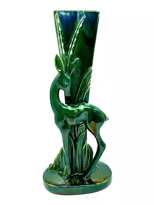 Vintage Royal Haeger Antelope Gazelle Vase Deep Green Opalescent R707 15” Mint • $67.95