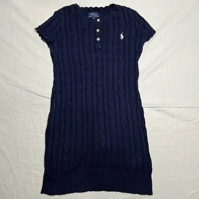 £21.94 • Buy Girls Polo Ralph Lauren Ruffle Cable Knit Cotton Dress Size Small Navy 