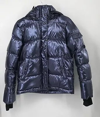 S13 Womens Ella Blue Metallic Puffer Jacket W/ Hood Sz S • $68