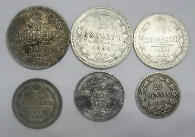 Russia  Alexander Ii -iii  20 Kopeks (2) 15 Kopeks (1) 10 Kopeks (2) 25 Pennia 1 • $80