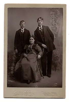 CIRCA 1890s CABINET CARD HUTCHINGS TWO YOUNG MEN AND LADY MARSHALL MARYLAND • $9.99