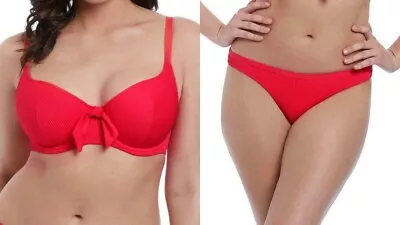 Freya Bikini Set Nouveau Red 36G L Padded Sweetheart Bra Top Brazilian Brief • £29.89