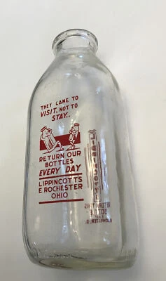 $19.99 • Buy Vtg Milk Dairy Bottle Lippincott's East Rochester Ohio QUART Advertising *Read