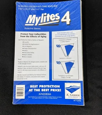 50 E. Gerber Mylites 4 Mil Mylar  Silver & Golden Age Comic Book Sleeves 775M4 • $29.39