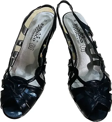 Zodiaco Italian Leather Shoes Heeled Cut Out Black Size 6 39 • £42.50