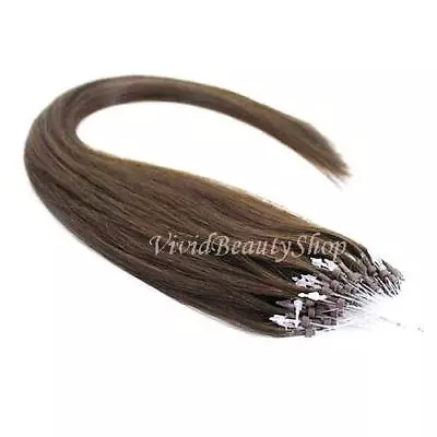 25 Micro Loop Ring Beads I Tip Indian Remy Human Hair Extensions Medium Brown #4 • $35.99