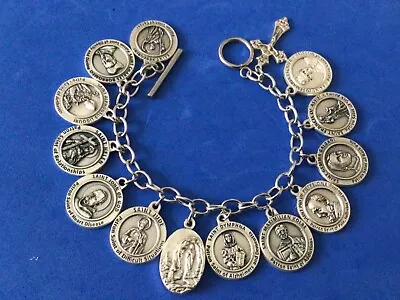 Custom Religious Catholic Saint Medal Charm Bracelet HEALING SAINTS 7.5” LOURDES • $39.98