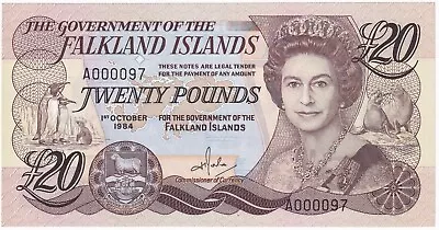 Falkland Islands 20 Pounds 1984 Very Low Serial No. A000097 P15a Uncirculated • £90