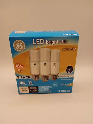 3 Pack GE LED Bright Stik 60W Bulbs Soft White 800 Lumens Non-Dimmable • $6.50