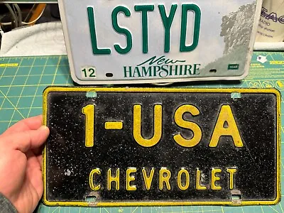 RARE 1960's CHEVY DEALER LICENSE PLATE 1-USA USA1 BLACK WHITE HEAVY STEEL RARE! • $659.95