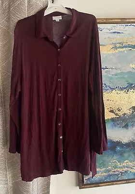J Jill Shirt Women 2X Wine  Blouse  Top Button Up Teal Long Sleeve • $23