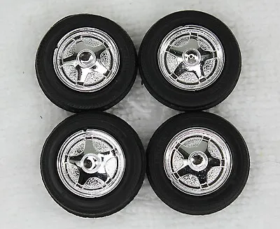 4 Vintage Model Kit Chrome Wheels And Tires With Axle 1/25 Scale Bag 38 • $15.59